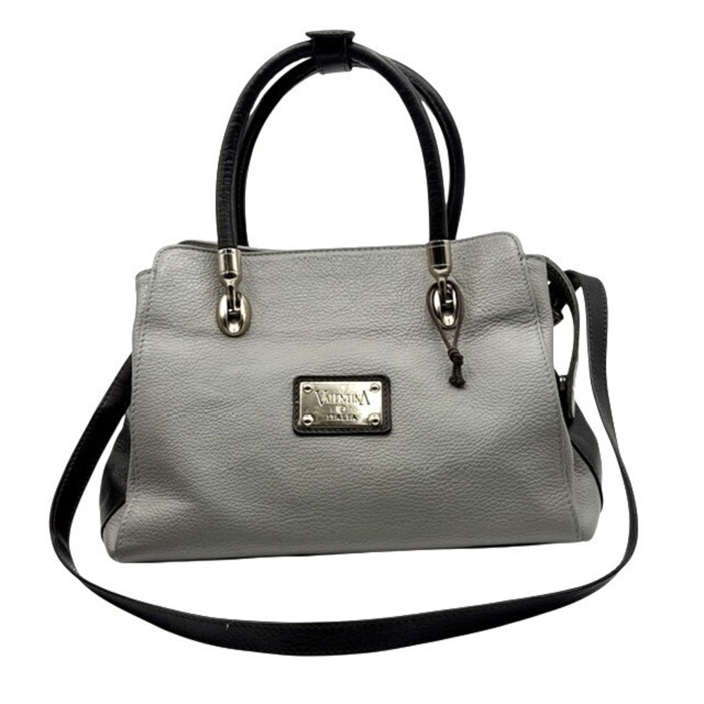 Valentina Italy Leather Satchel Handbag Grey Brown Top Handle Shoulder Bag - Picture 4 of 12